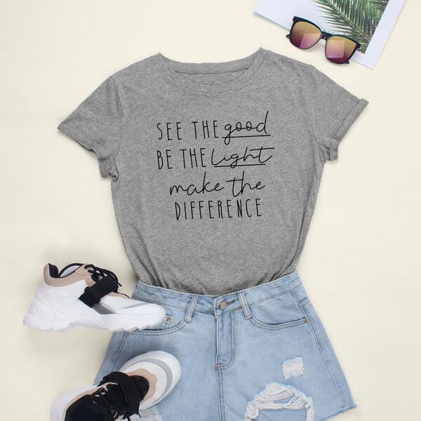 

Slogan Graphic Short Sleeve Tee, Grey
