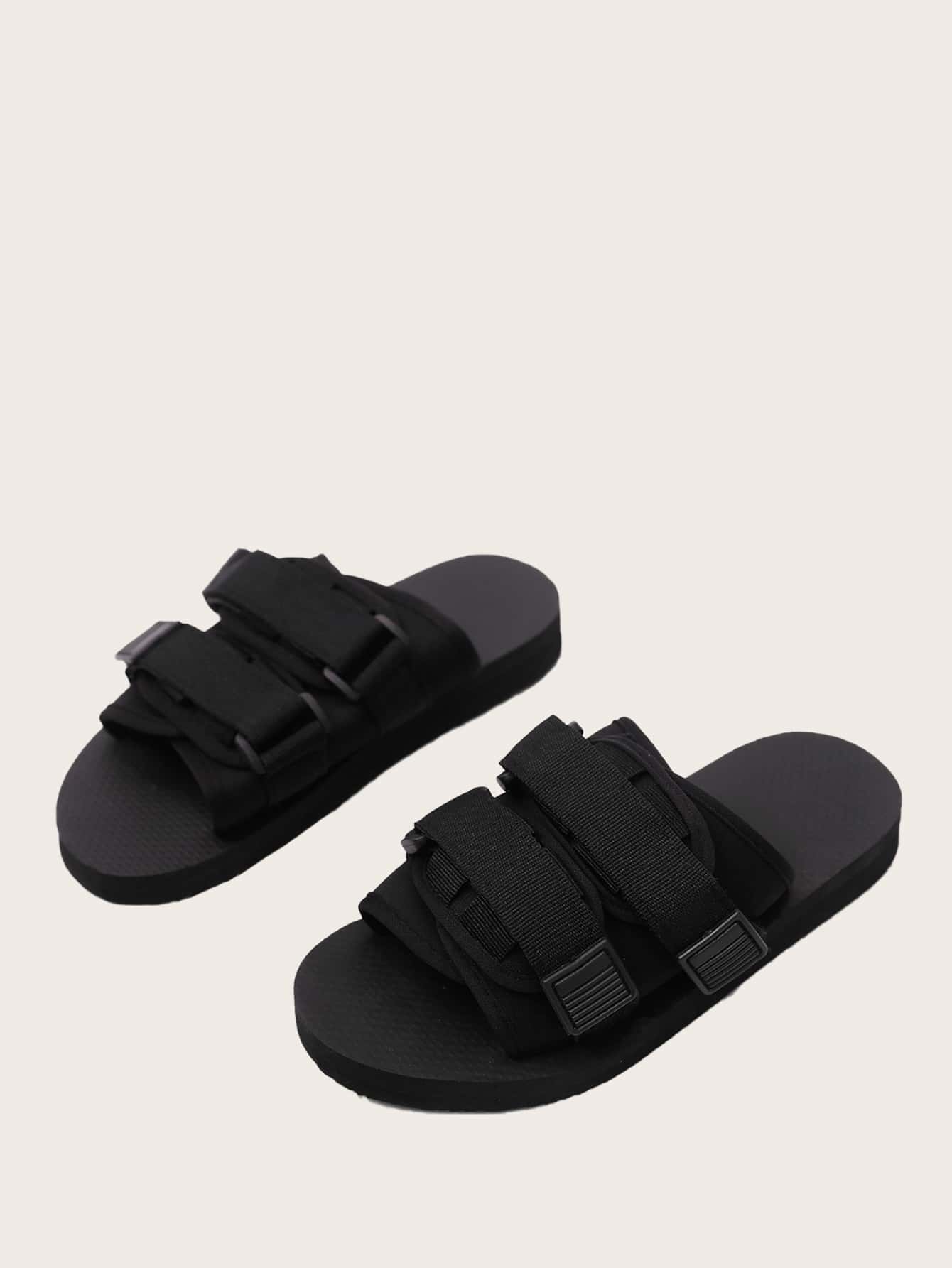 wide fit black sliders