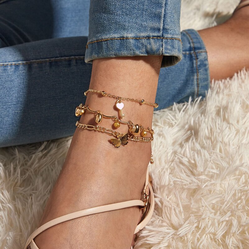 

Heart Charm Anklet, Gold