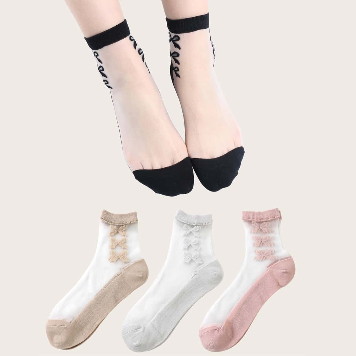 

Bow Knot Decor Mesh Socks, Multicolor