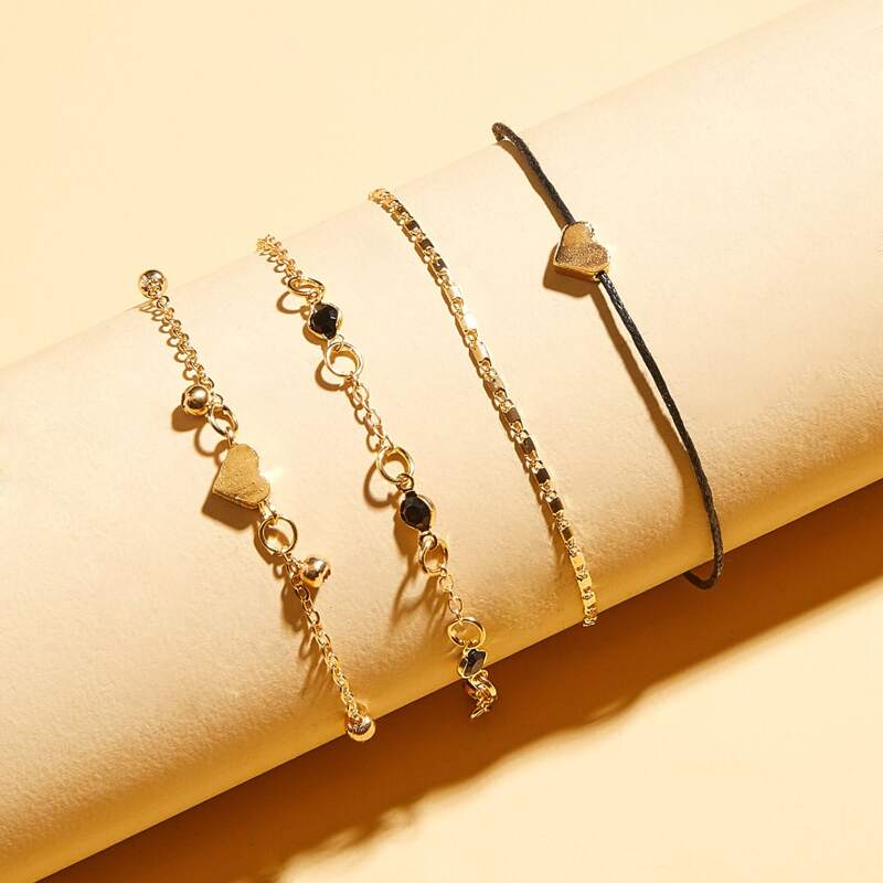 

Heart Charm Anklet, Gold