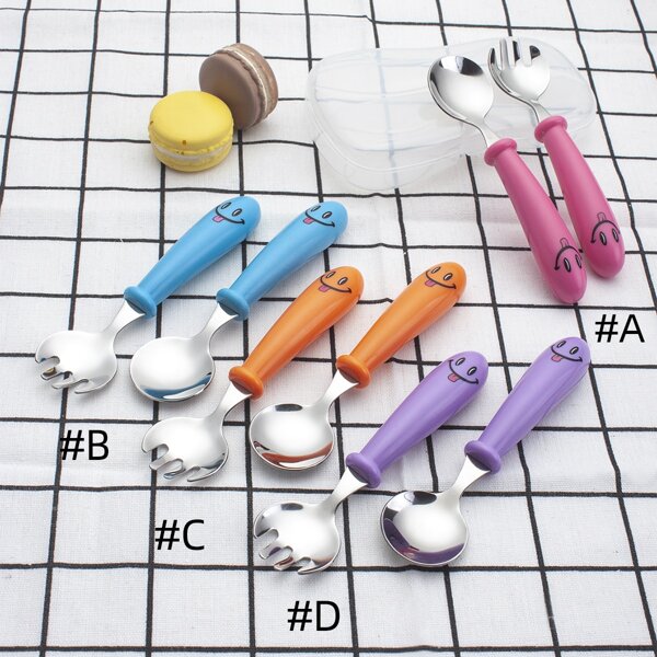 

1pc Cartoon Fork & 1pc Spoon, Multicolor