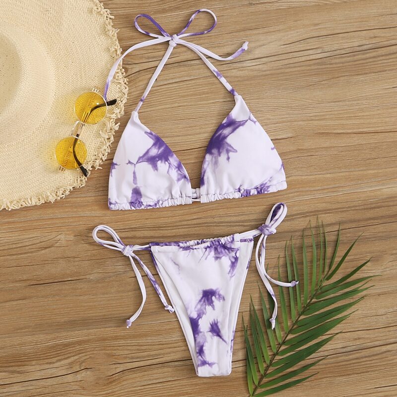 

Tie Dye Triangle Tie Side Bikini Swimsuit, Multicolor