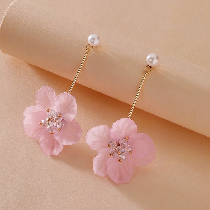 

Flower Charm Drop Earrings, Pink