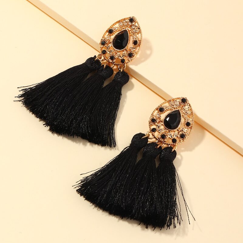 

Tassel Drop Earrings, Black