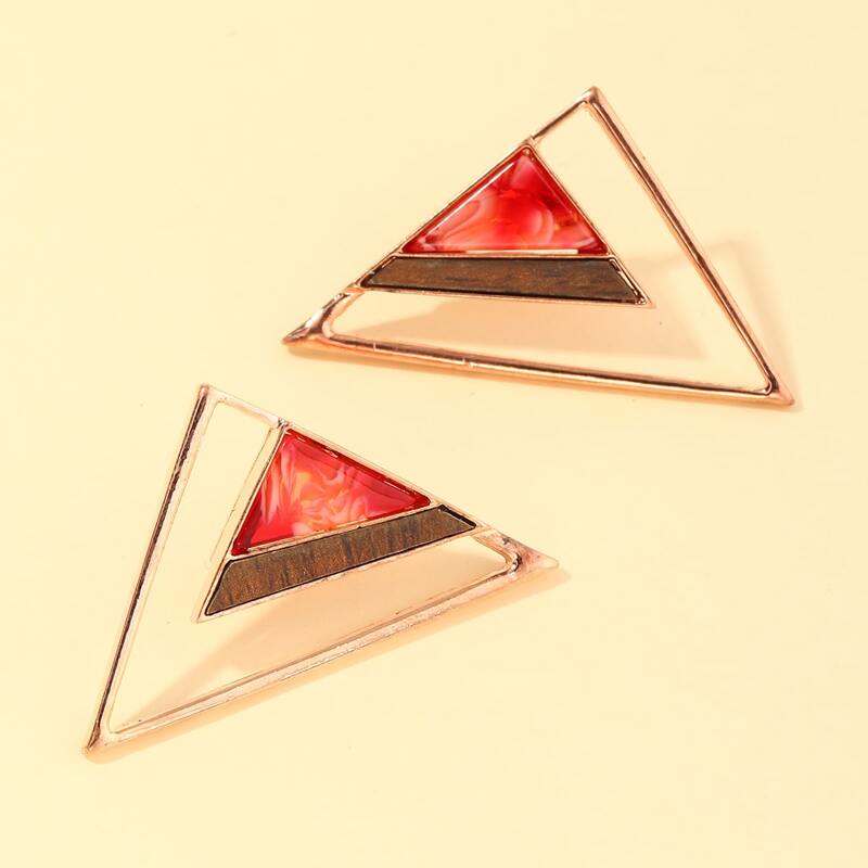 

Geometric Decor Earrings, Red