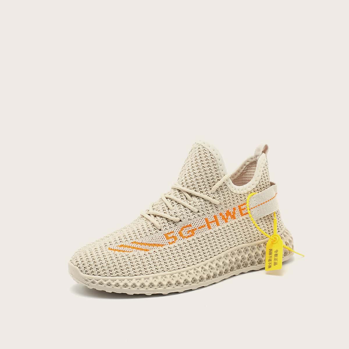 

Letter Graphic Lace-up Front Sneakers, Beige