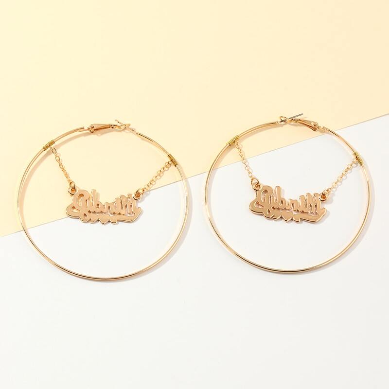 

Letter Decor Hoop Earrings, Gold