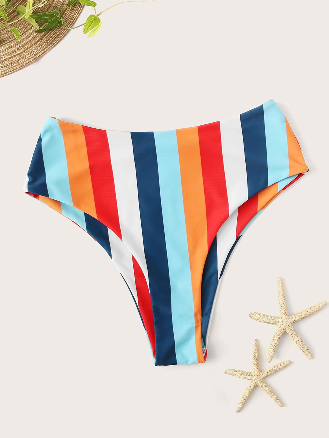 rainbow striped high waisted bikini