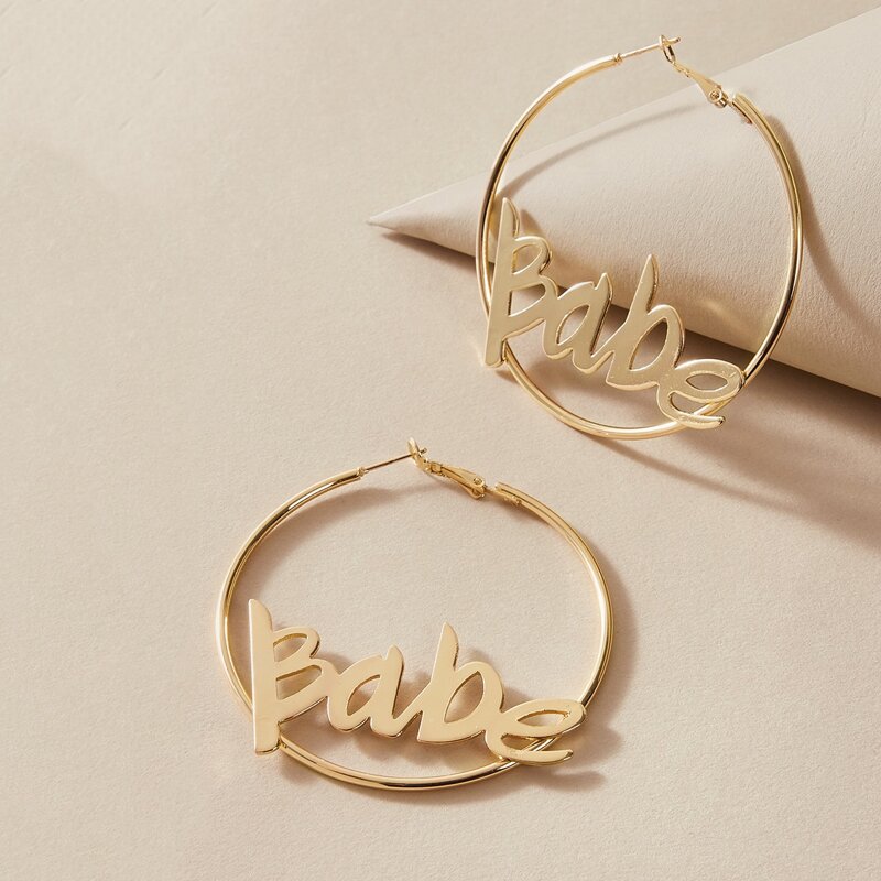 

Letter Design Hoop Earrings, Gold