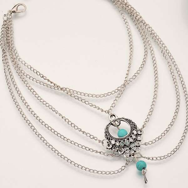

1pc Layered Chain Anklet, Silver