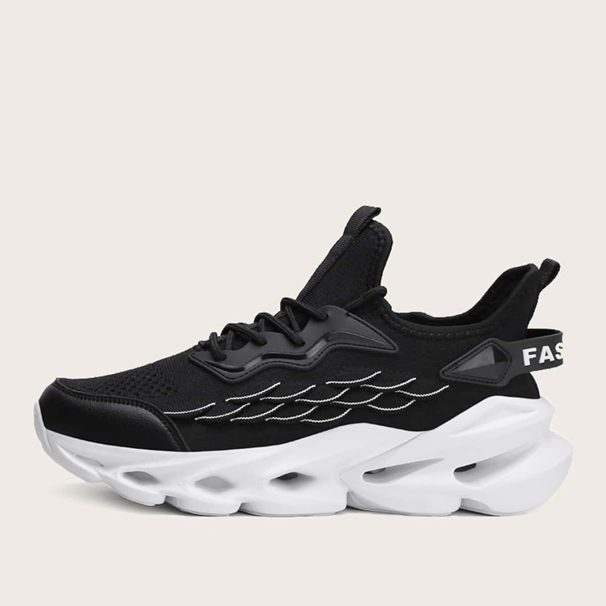 

Guys Lace-up Front Fish Scale Decor Chunky Sneakers, Black