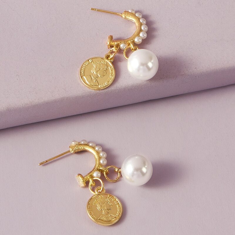 

Faux Pearl Earrings, Gold