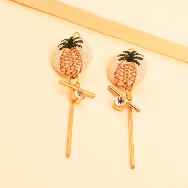 

1pair Pineapple Embroidery Drop Earrings, Multicolor