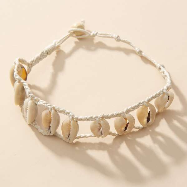 

Shell Braided Anklet, Beige