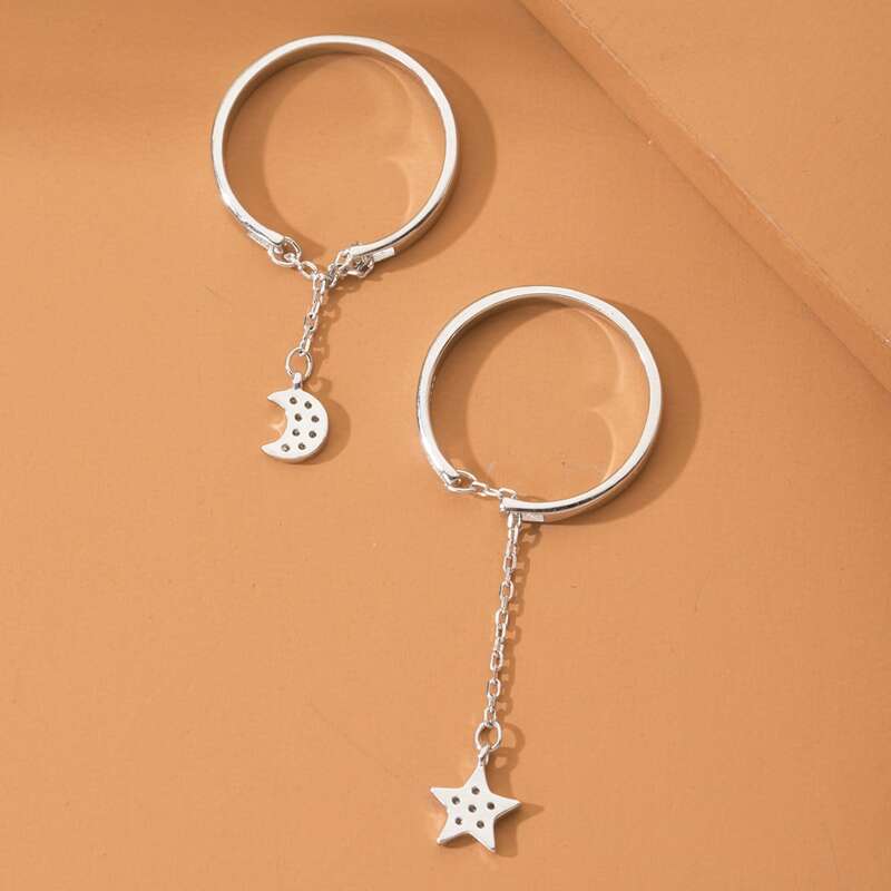 

Star & Moon Charm Ring, Silver