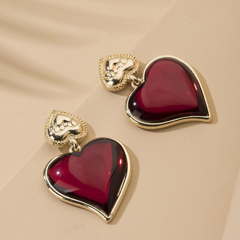 

Heart Charm Drop Earrings, Red