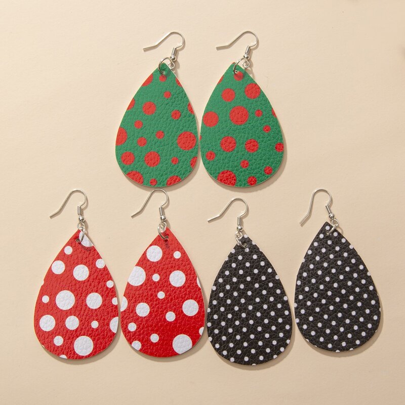 

Polka Dot Pattern Water Drop Earrings, Colorful