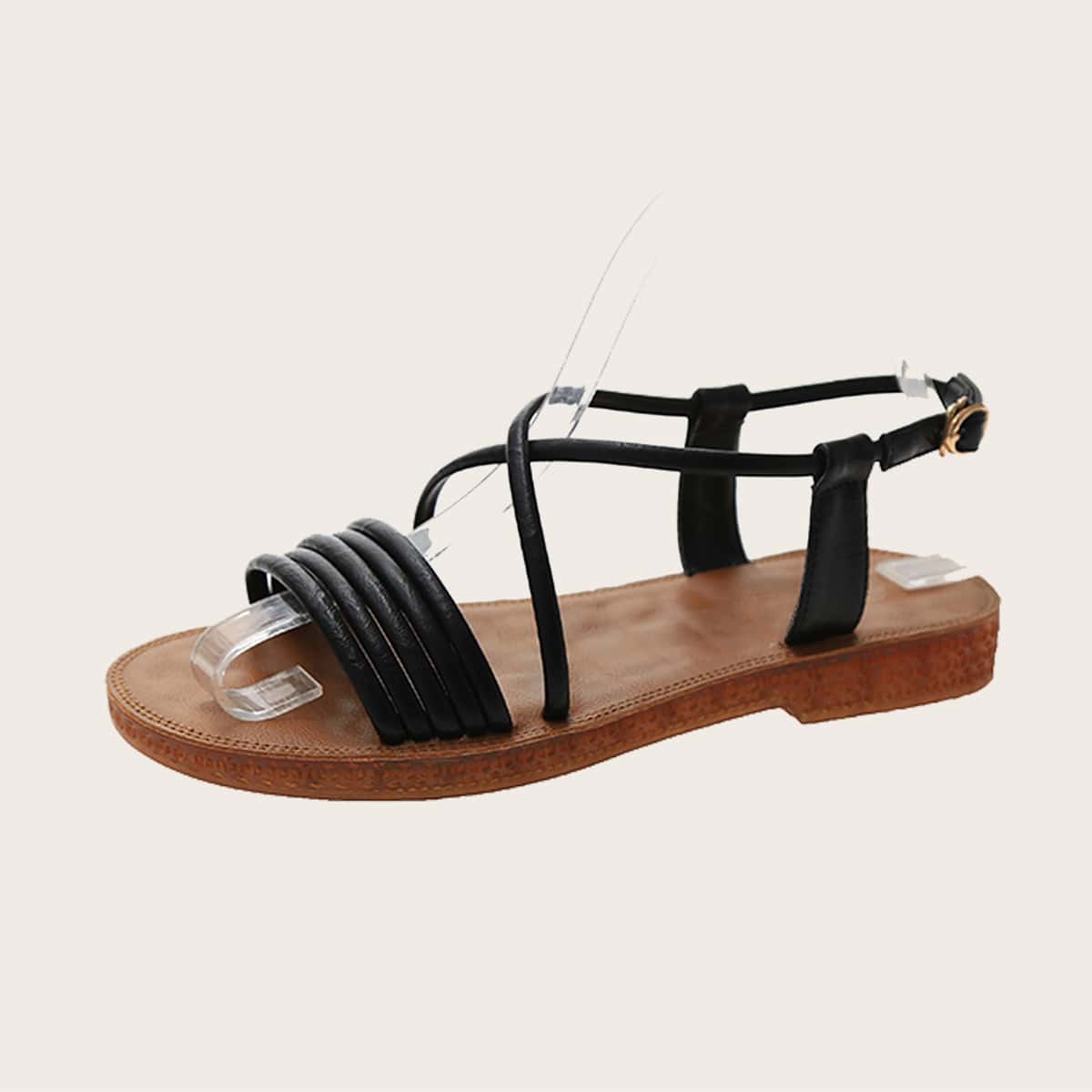 

Open Toe Criss Cross Sandals, Black