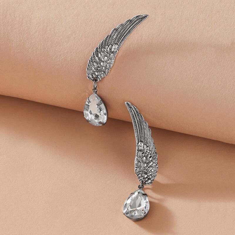 

Wing Design Drop Earrings, Silver