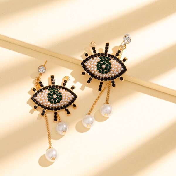 

Rhinestone Engraved Drop Earrings, Multicolor