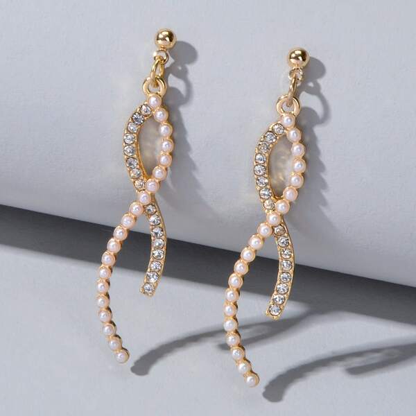 

1pair Faux Pearl & Rhinestone Drop Earrings, Multicolor