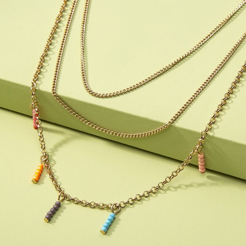 

Beaded Charm Layered Necklace, Gold