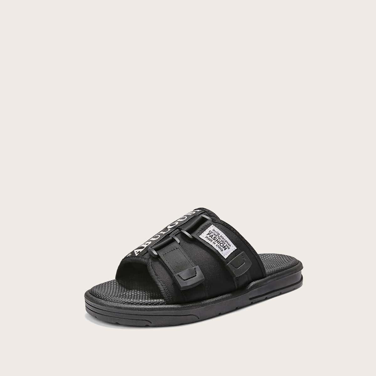 

Guys Letter Graphic Wide Fit Sliders, Black