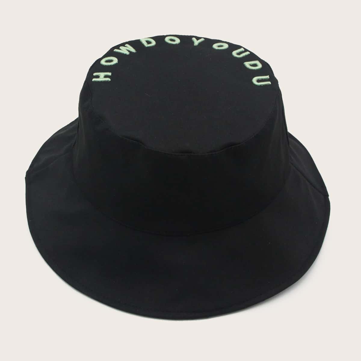 

Letter Embroidery Bucket Hat, Black