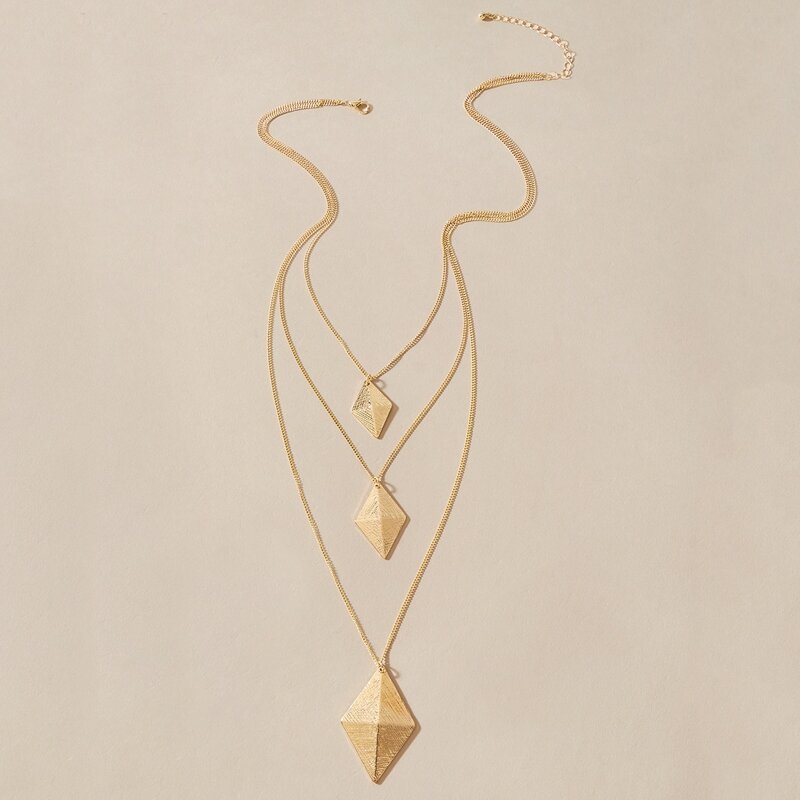 

1pc Geometric Layered Chain Necklace, Gold