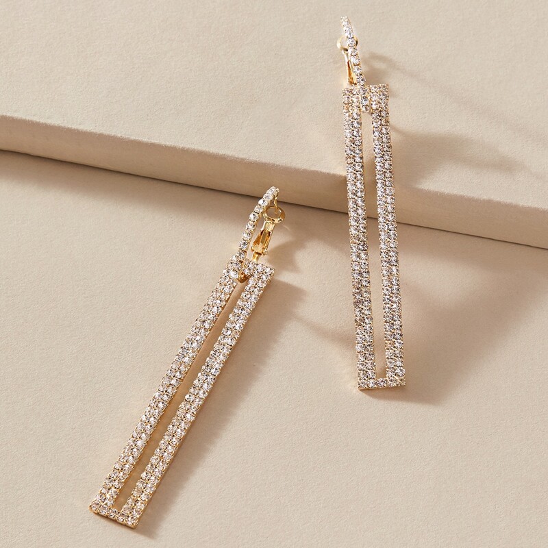 

Rhinestone Engraved Drop Earrings, Gold