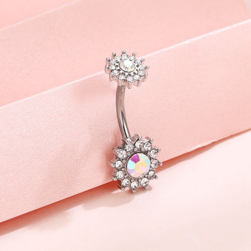 

Rhinestone Belly Ring, Silver