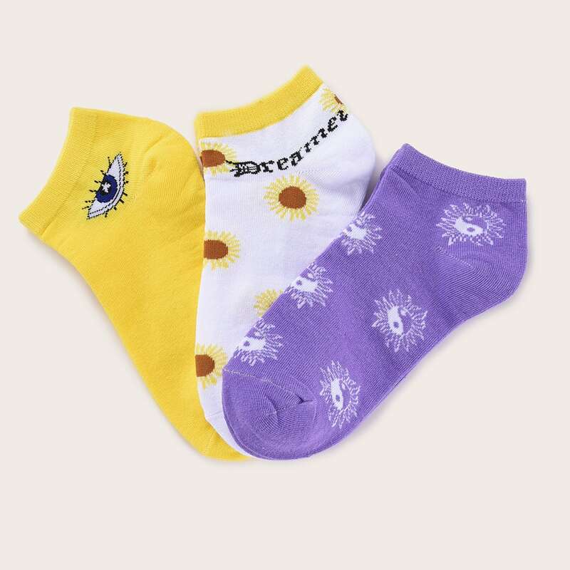 

Sunflower Pattern Ankle Socks, Multicolor