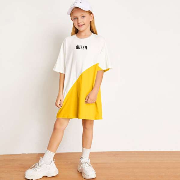 

Girls Letter Graphic Colorblock Tee Dress, Multicolor