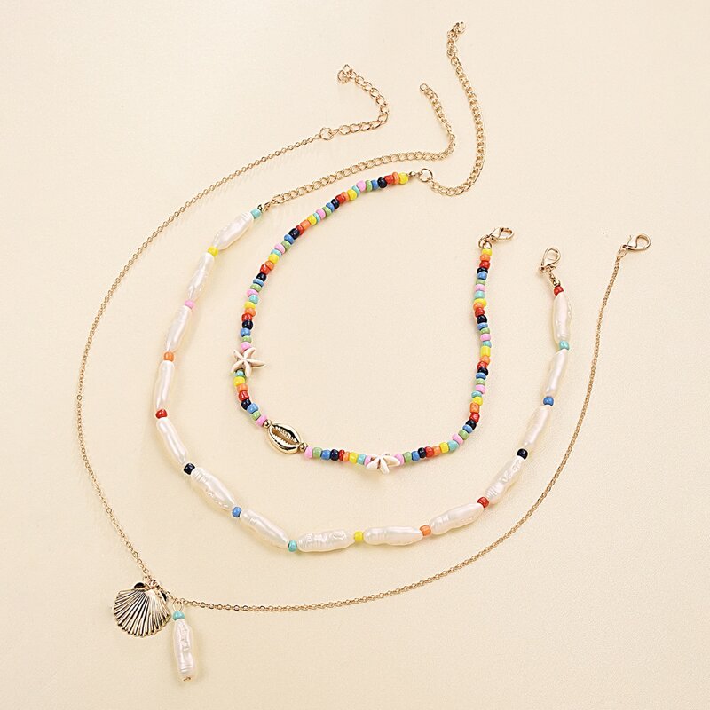 

3pcs Shell Beaded Necklace, Multicolor