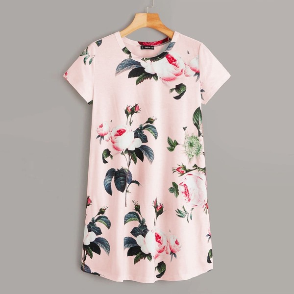 

Floral Print Tee Dress, Pink