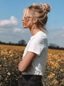 SHEIN Essnce Letter Graphic Short Sleeve Tee - White - View 4