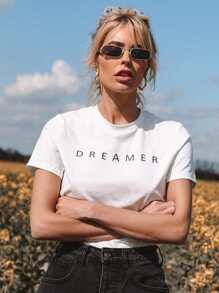 SHEIN Essnce Letter Graphic Short Sleeve Tee - White - View 5