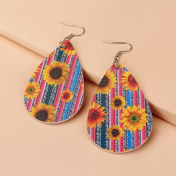 

Flower Pattern Water Drop Earrings, Multicolor