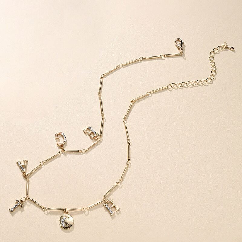 

1pc Letter Charm Bar Link Necklace, Gold