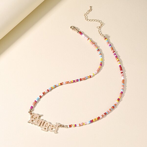 

1pc Angel Cursive Beaded Necklace, Multicolor