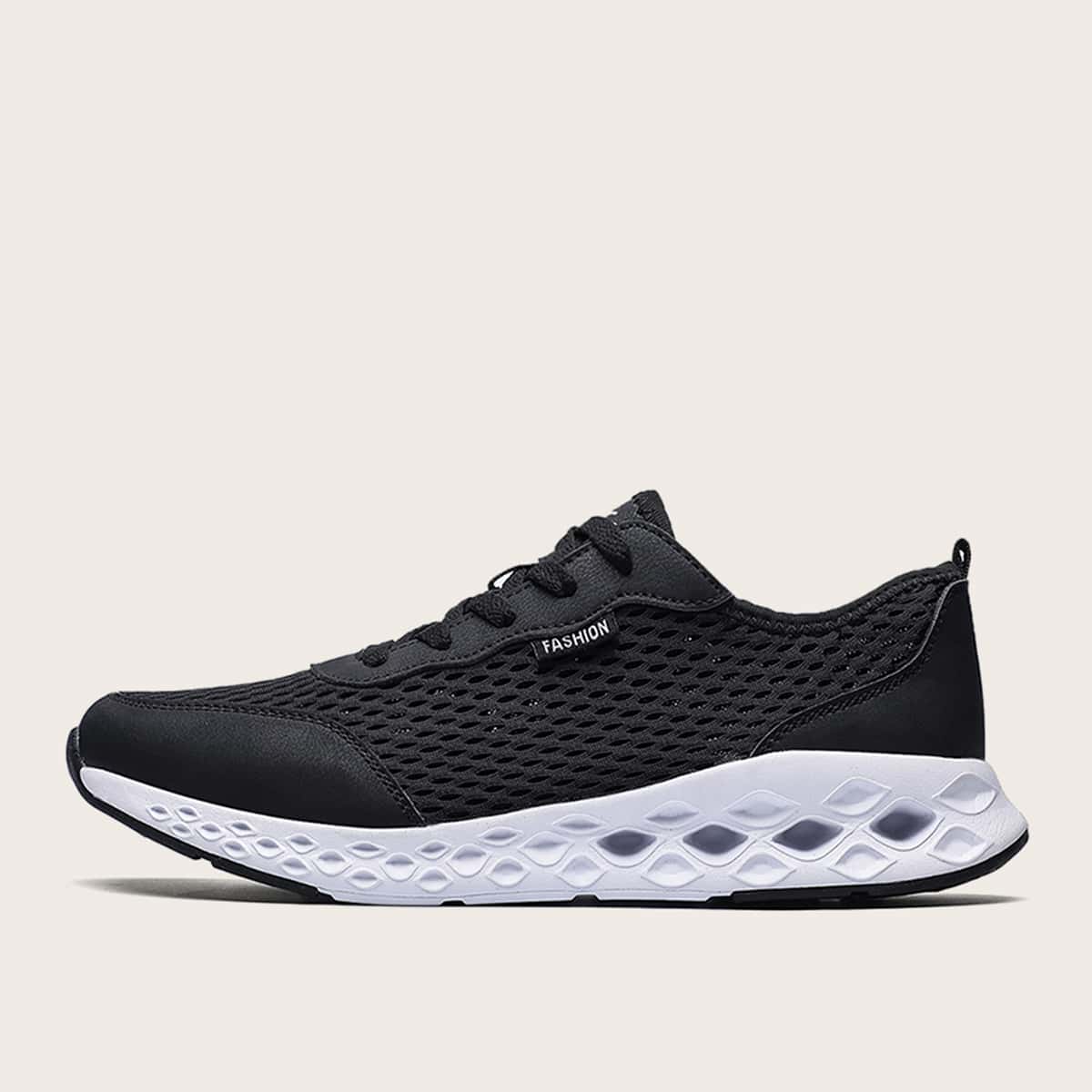 

Guys Lace-up Front Mesh Panel Sneakers, Black
