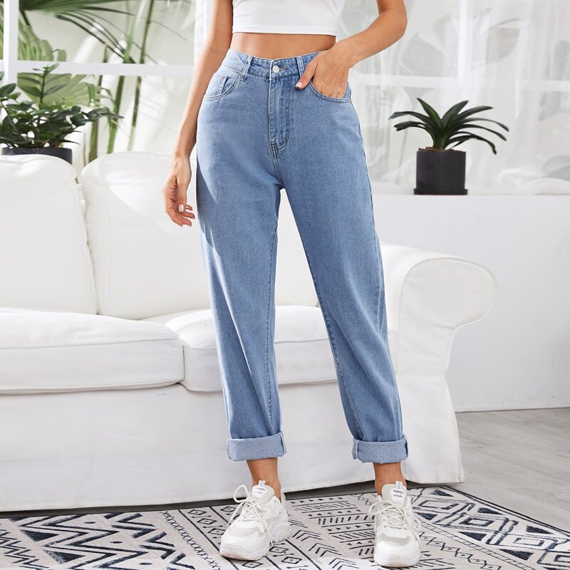 

High-Rise Mom Jeans, Blue pastel