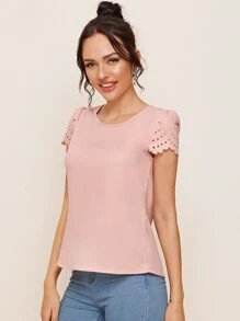 SHEIN Unity Top ribete en abanico cortado láser - Rosa - Ver 5
