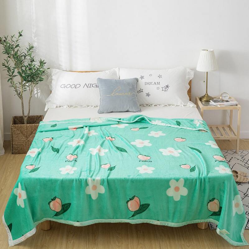 

Flower & Peach Print Blanket, Green