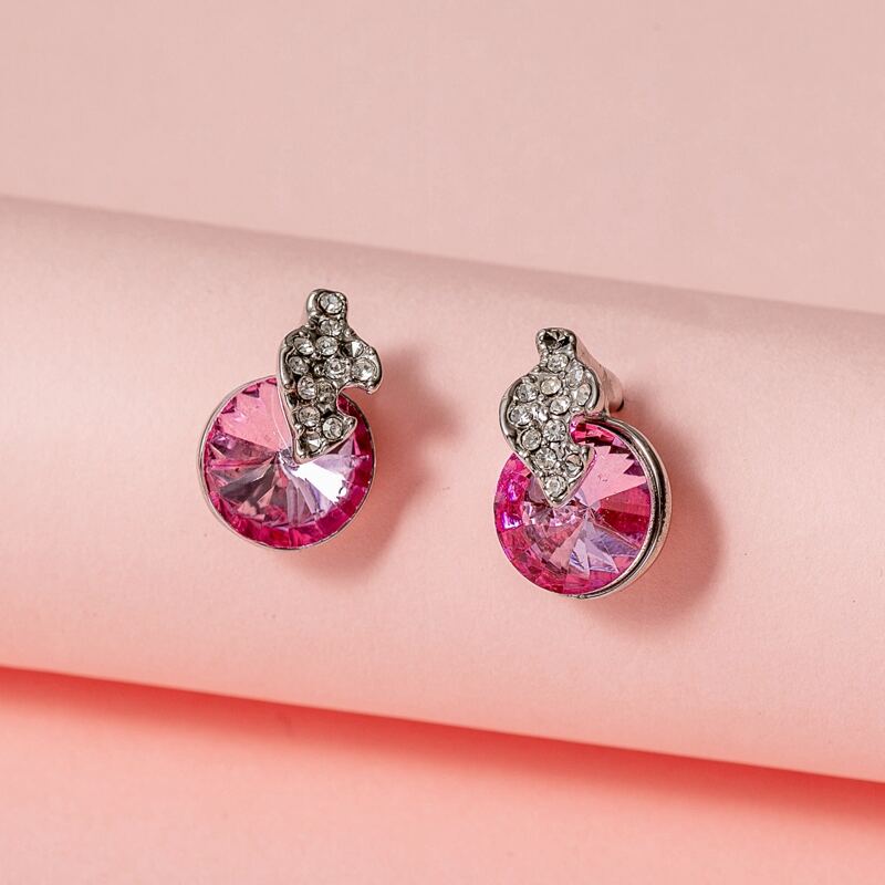 

Rhinestone Engraved Stud Earrings, Pink