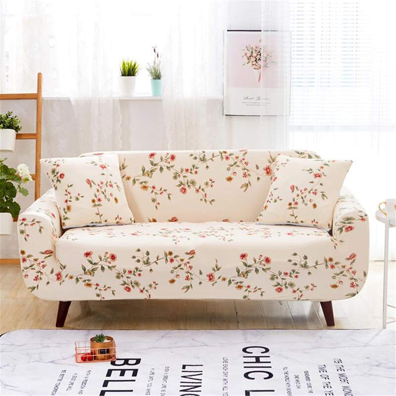 

Flower Print Sofa Cover Without Cushion Cover, Beige