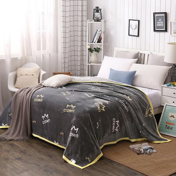 

Crown Print Blanket, Grey