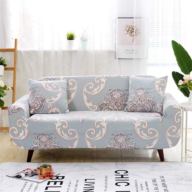 

Flower Print Sofa Cover Without Cushion Cover, Grey