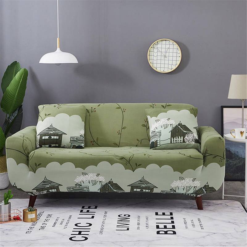 

House Print Sofa Cover Without Cushion Cover, Multicolor